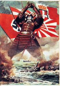 Japanske samuraier som senker amerikansk flåte ved Pearl Harbor (7. desember 1941), plakat av Gino Boccasile (1901-1952), andre verdenskrig, Italia, 1900-tallet