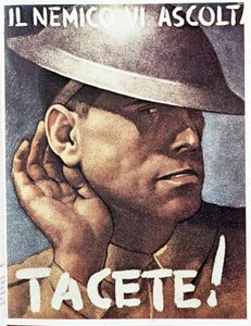 Silence, the enemy listen) - Italiensk propagandaplakat, v.1942 Illustrasjon av Gino Boccasile (1901-1952)