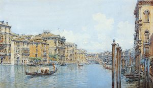 Canal Grande med utsikt over palasset Papadopoli før Rialtobroen (wc og blyant på papir) av Gino de Colle