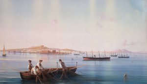 Utsikt over Napoli fra havet (kroppsfarge på papir) av Gioacchino La Pira