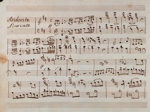 Første side med noteark for den reduserte symfonien for pianoet til Tancredi, opera av Gioacchino Rossini