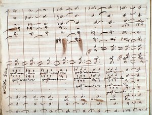 Musikalsk partitur for Questavventura-arien, i The Barber of Sevilla (blekk på papir)