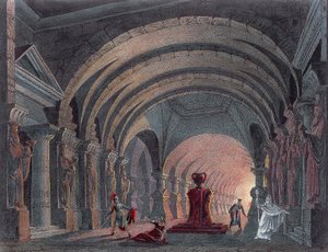 Scenografi for akt IV av Semiramide av Gioacchino Rossini (1792-1868), gravering
