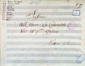 Tittelside med partitur av fiolin for symfoni i Askepott, eller Goodness Triumphant av Gioachino Rossini av Gioachino Rossini
