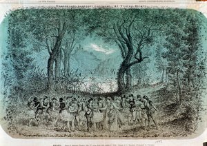 Illustrasjon for scenen for Ophelias galskap i Hamlet av Ambroise Thomas av Giorgio Dalsani