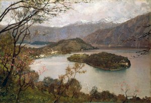 Utsikt over Comacina Island, Comosjøen, av Giorgio Belloni (1861-1944), olje på lerret, 69,5x100 cm av Giorgio Belloni