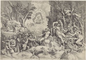 Cephalus en de Bosgoden beweenen de dood van Procris Procrinus av kongen av Athen / Datter og kone til Cephalus, av samme ektemann ubevisst (tittel på objekt)