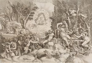 Cephalus sørger over Prokris (basert på en tegning av Giulio Romano, se bilde nummer 27883) av Giorgio Ghisi