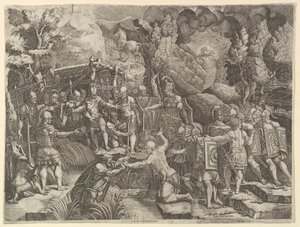 Sinon Deceiving the Trojans, midten av 1540-tallet. av Giorgio Ghisi