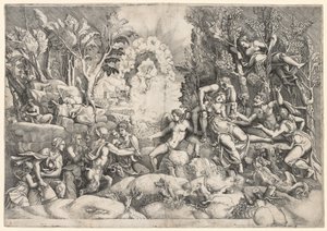 Procris død, ca. 1540. av Giorgio Ghisi