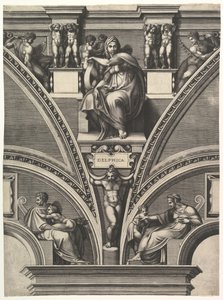 The Delphic Sibyl, fra serien med profeter og sibyller i det sixtinske kapell, 1570-75. av Giorgio Ghisi