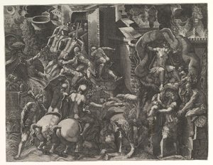 The Fall of Troy and Escape of Aeneas, midten av 1540-årene. av Giorgio Ghisi