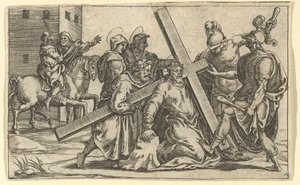 The Virgin of Sorrows: Christ Bearing the Cross, en av ni omkringliggende avdelinger f..., innen 1575. av Giorgio Ghisi