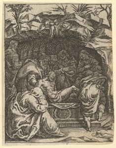 The Virgin of Sorrows: The Entombment, en av ni omkringliggende rom fra Vi..., innen 1575. av Giorgio Ghisi