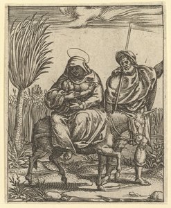 The Virgin of Sorrows: The Flight into Egypt, en av ni omkringliggende rom fra..., innen 1575. av Giorgio Ghisi