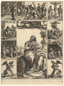 The Virgin of Sorrows, et bilde av Jomfru Maria omgitt av ni vignetter som viser..., ca. 1575. av Giorgio Ghisi