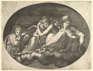 Venus and Cupid, Two Other Goddesses, and a Putto, fra en serie på åtte komposisjoner fra..., 1560-tallet. av Giorgio Ghisi