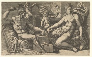 Venus og Vulcan ved Forge, ca. 1555. av Giorgio Ghisi