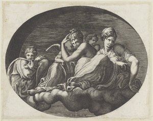 Venus, to gudinner og to putti Ovale takmalerier i Galerie d