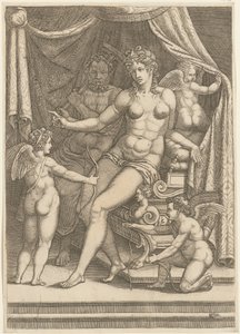 Venus og Vulkan sittende på en seng av Giorgio Ghisi