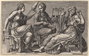 De tre skjebner av Giorgio Ghisi after Giulio Romano