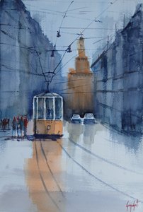Refleksjoner av trikken i Bologna av Giorgio Gosti