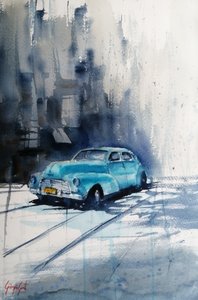 Teal Classic Car Street av Giorgio Gosti
