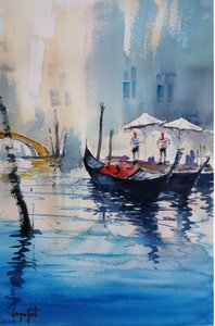 Gondoler i de venetianske kanalene av Giorgio Gosti