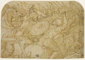 Kavaleri trefning (recto); Arkitektonisk skisse (verso) av Giorgio Vasari