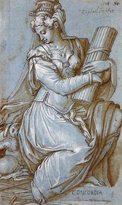 Concordia (penn, svart blekk og grå blyant på papir) av Giorgio Vasari