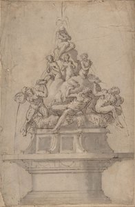 Design for en fontene med elveguder og nymfer., 1511-74. av Giorgio Vasari