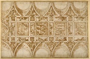 Design for refektortaket til Jesuit College i Cortona (penn og brunt blekk med lysebrun vask) av Giorgio Vasari