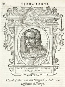 Milan, Biblioteca Braidense, Vite de piv excellent, Giorgio Vasari 1568, Marcantonio Bolognese av Giorgio Vasari