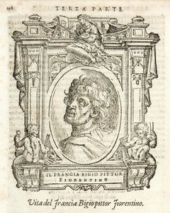 Milano, Braidense bibliotek, Vite de piv excellent, Giorgio Vasari 1568, Francesco di Cristofano kalt Il Franciabigio av Giorgio Vasari