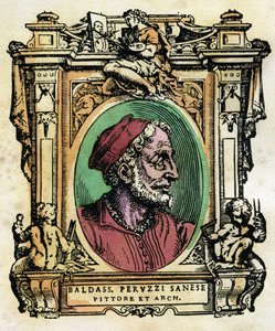 Portrett av Baldassarre Peruzzi (1481-1536) Sienesisk arkitekt og maler Gravering fra "The Lives" av Giorgio Vasari (1511-1574) 1568 © Fototeca Gilardi / Leemage av Giorgio Vasari