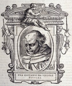 Portrett av Beato Angelico dit Fra Angelico (Guido Di Pietro Da Mugello) 1390-1455, italiensk maler. I "" Livene til de beste italienske skulptørene og arkitektene""" av Giorgio Vasari 1568. av Giorgio Vasari