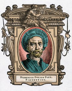 Portrett av Domenico PULIGO [1492-1527] italiensk maler. Gravering av godbiten "" Livene til de mest utmerkede malere, skulptører og arkitekter "" (Le Vite de' piu eccellenti pittori, scultori e architettori) av Giorgio Vasari av Giorgio Vasari