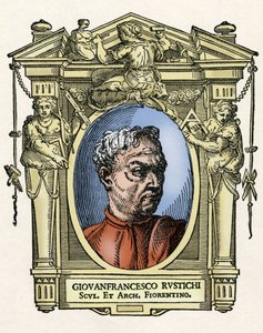 Portrett av Giovan Francesco RUSTICI (1474 - 1554) italiensk skulptør og arkitekt. Gravering av godbiten "" Livene til de mest utmerkede malere, skulptører og arkitekter "" (Le Vite de' piu eccellenti pittori, scultori e architettor av Giorgio Vasari