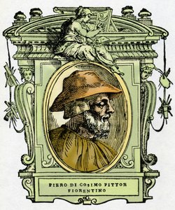 Portrett av Piero di Cosimo (ca. 1462-1521?), florentinsk maler. Gravering av godbiten "" Lives of the most excellent painters, sculptors and architects "" (The Lives of the most excellent painters, sculptors and architects) av Giorgio Vasari av Giorgio Vasari