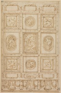 Studer for en takdekorasjon, med Rebecca og Eliezer ved brønnen (recto); Studie for en takdekorasjon (verso) av Giorgio Vasari