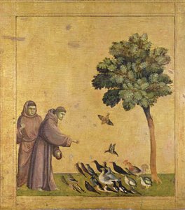 St. Frans av Assisi forkynner for fuglene (olje på panel)