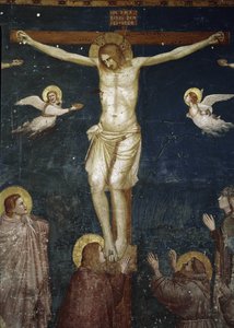 Kristus korsfester, detalj av korsfestelsen med fem fransiskanere - Fresco