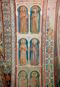Representasjon av de hellige Francois av Assisi, St. Claire, St. Benedict og St. Anthony of Padua (Fresco) av Giotto (c.1266 1337)
