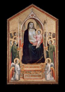 Jomfru i majestet, omgitt av helgener (tempera på tre, ca. 1310) av Giotto (c.1266-1337)