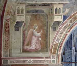 Bebudelsen, detalj av engelen Gabriel, fra lunetten over alteret, freskomaleri ca. 1305 av Giotto di Bondone