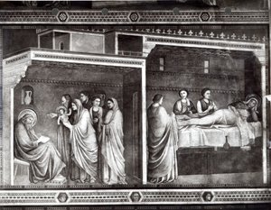Fødselen til døperen Johannes og hans far Sakarias skriver navnet hans av Giotto di Bondone