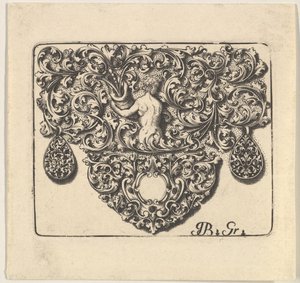 Goldsmiths Ornament with a Young Man Holding a Cornucopia, 1709. av Giovani Battista Grondoni