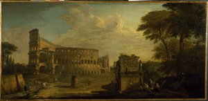Utsikt over Colosseum, Roma (olje på lerret) av Giovani Paolo (attr. to) Panini