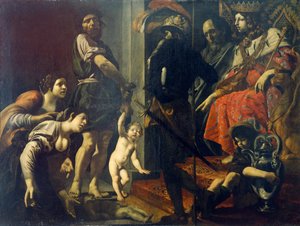 Judgment of Solomon av Giovanni Battista Caracciolo (1578-1635), olje på lerret