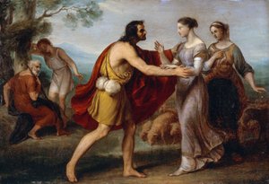 Møte mellom Jacob og Rachel, av Giovanni Carnovali kjent som Piccio (1804-1873), olje på kobber, 38x53 cm av Giovanni Carnovali